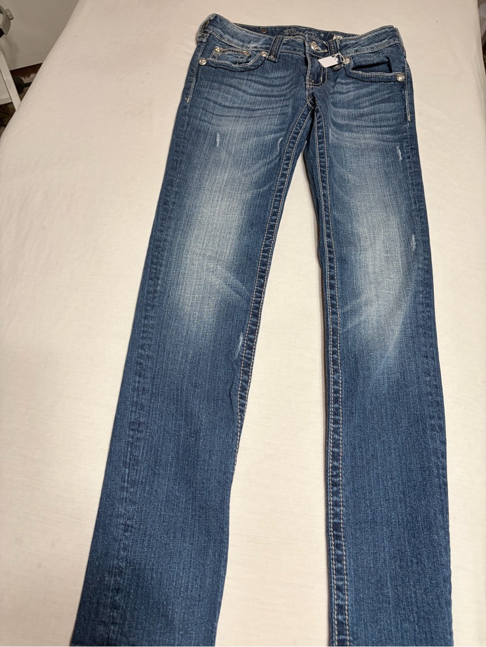 Miss Me Womenโs Blue Skinny Straight-Leg Jeans